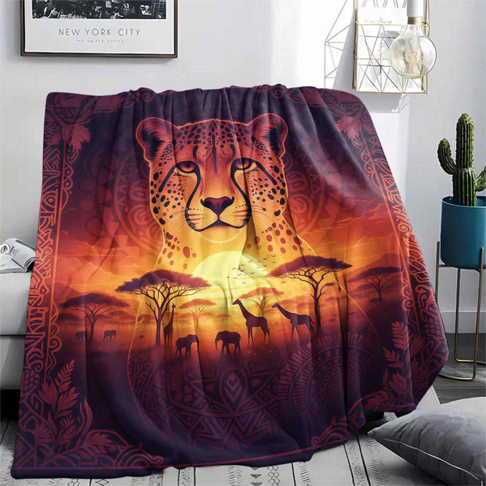 1Pc Grasslandanimals Print Flannel Blanket, High quality Comfortable for All Seasons, Home Decor, Warmth and Comfort, Perfect for Christmas Gifts