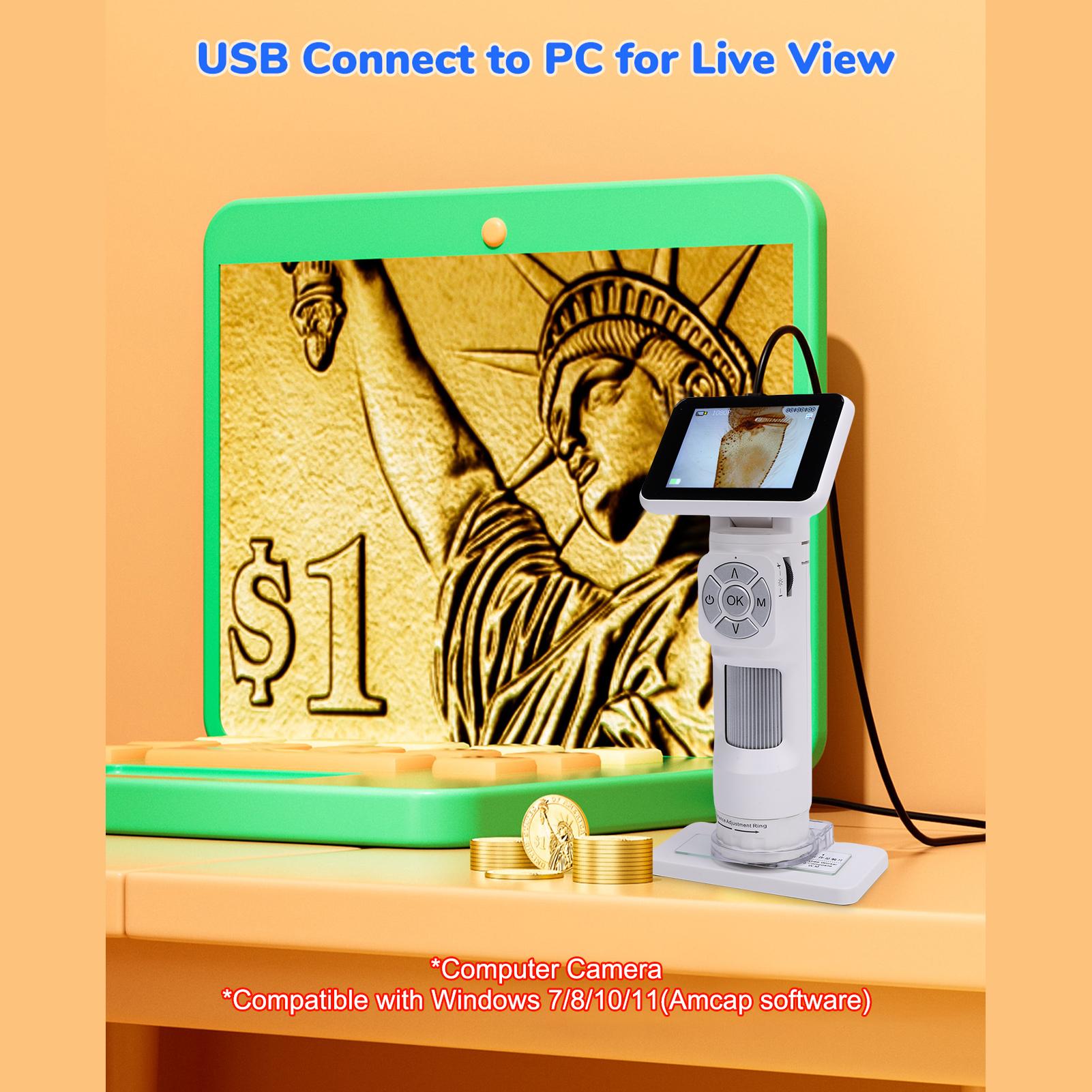 

Portable Kids Microscope with 2.8 IPS Screen, 120X 700X Magnification, HD Digital Microscope for Children, 32GB TF белый