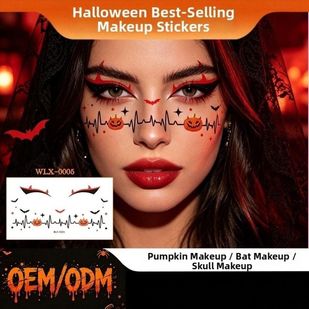 Pumpkin Halloween Face Temporary Tattoo Waterproof Body Art Scar Stickers Kids Adult Make Up