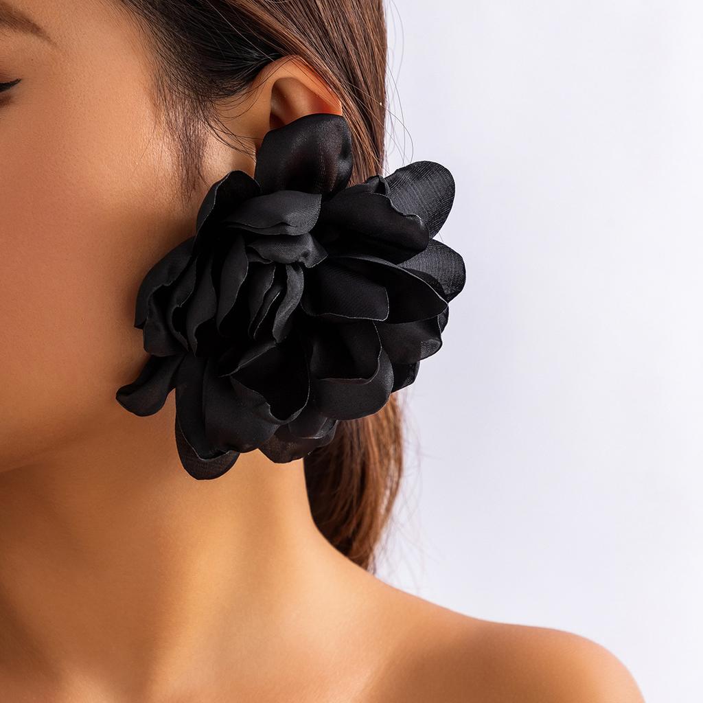 Exaggerated Fabric Large Flower Stud Earrings, Niche Flower Simulation Flower Earrings