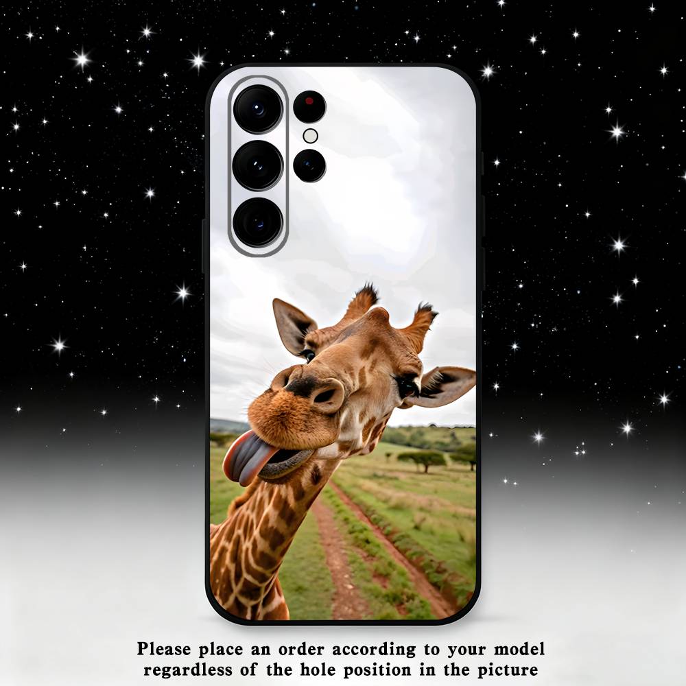 Giraffes Cute Animal Phone Case For Samsung S25,S24 Ultra,S20,S30 plus,S22 plus,S23,S30 Ultra 5G Silicone Black Shell