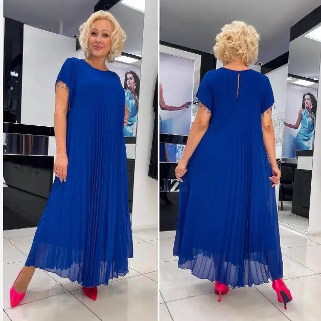 Elegant 2024 Fashion Pleated Mesh Dress - Casual, Slimming, and Trendy