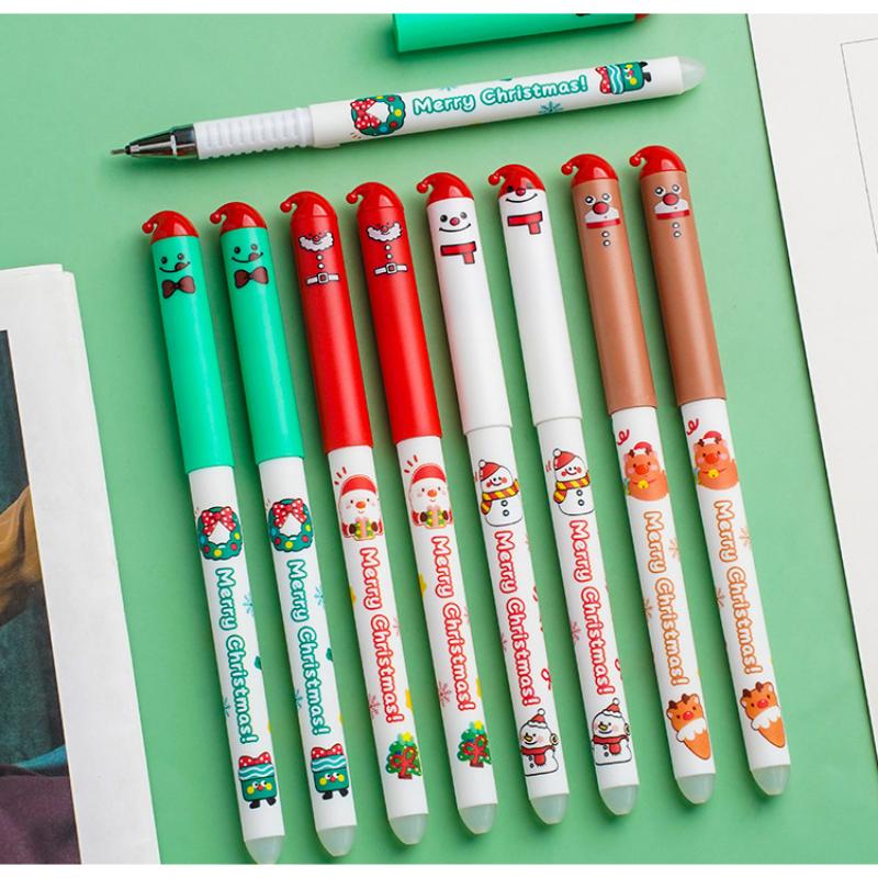 4Pcs Cartoon Christmas Santa Claus Snowman Elk Erasable Gel Pen Cute 0.5Mm Blue/Black Ink Signature Pens School Supplies