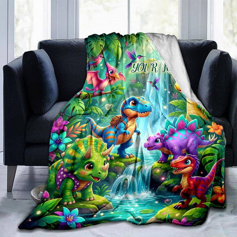 1PC Custom Name Dinosaur Fantasy World Blanket Versatile,all-season Throw Suitable for the Living Room,bedroom,camping,travel,and Gift