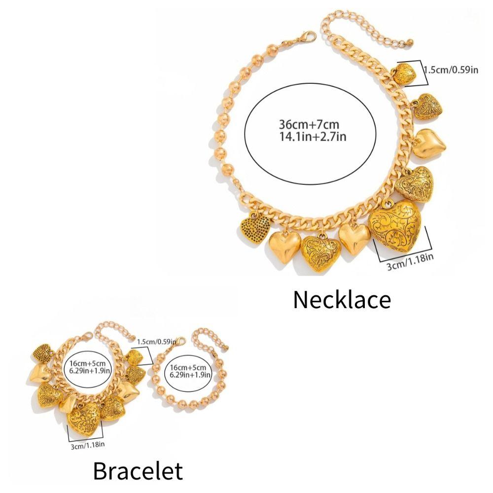 Elegant Heart Pendant Necklace Exaggerate Vintage Jewelry Exquisite Metal Heart Bracelet  Gift