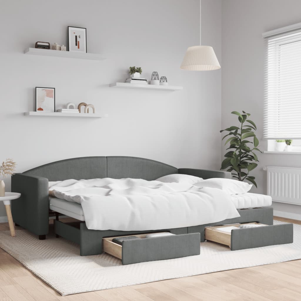 Vidaxl Sofa Rozsuwana Z Szufladami, Ciemnoszara, 90X200 Cm, Tkanina