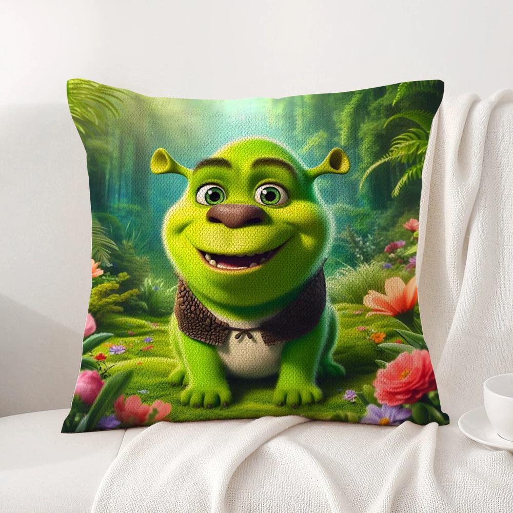 Funny Cartoon S-Shreks Pillow Case Natural Linen Organic Fabric Double-Sided Printing Breathable Perfect For Home Decor