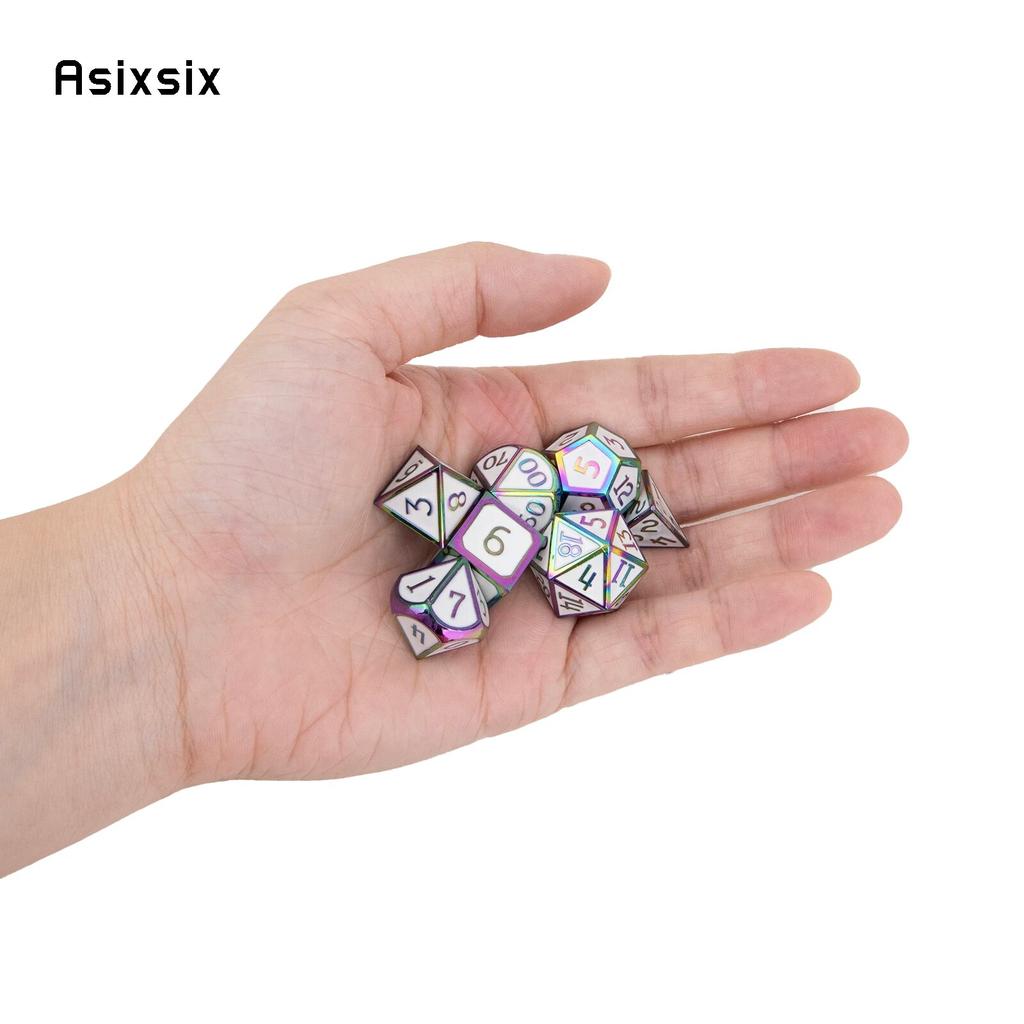 7 Pcs White Colorful Standard Metal Dice Solid Metal Polyhedral Dice Set Suitable for Role-Playing RPG  Board Game Card Game
