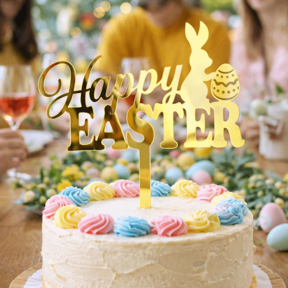 Adorno para Tarta de Pascua Feliz de Acrílico Decorativo Dibujo Animado Huevo de Pascua Conejo Decoración Patrón Huevo Conejo Inserto Cruzado Decoración