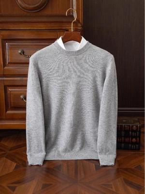 Men's Round Neck Pure Wool Pullover Sweater – Solid Color Knit Base Layer