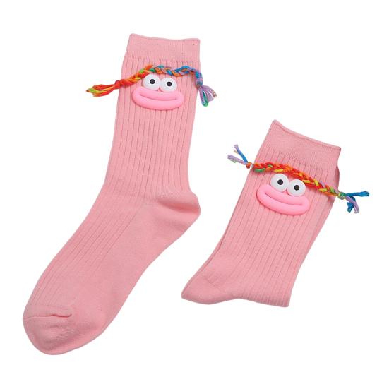 Funny Face Socks Cartoon Crew Socks with Colorful Braids Sausage Lips Cute Silly Socks for Women Girls Birthday Festive Gifts