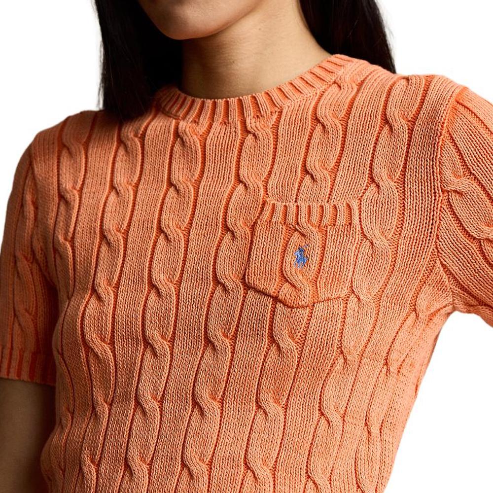 Polo Ralph Lauren Ss24 Solid Color Logo Embroidered Crew Neck Slim Fit Short Sleeve Knit Top Women tops Orange WMPOSWENC020959-800