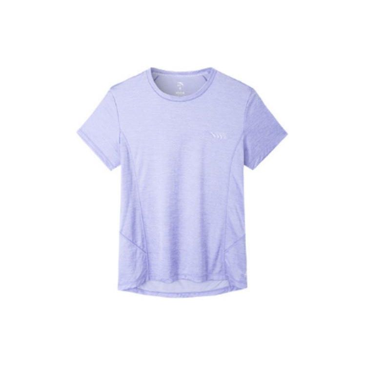 Anta Solid Color Round Neck Short Sleeve T-Shirt Women Tops Purple 162225104-4
