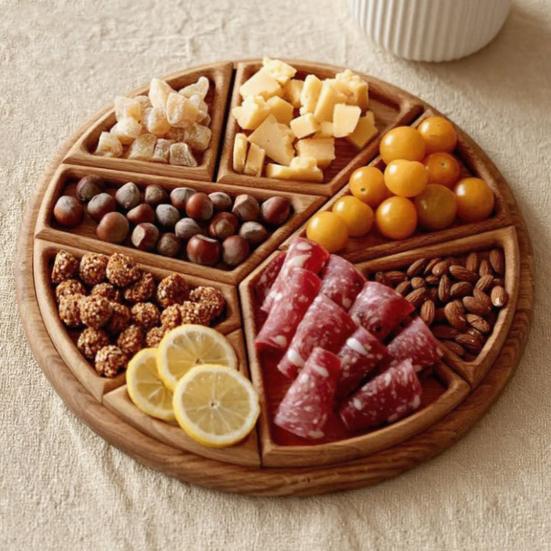 Wood Puzzle Serving Tray with 8 Removable Compartments Cocktail Party Platter for Fruits Cheese Nuts Elegant Kitchen Essential