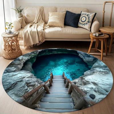 Round 3D Hole Rug Realistic Optical Illusion Floor Mat Machine Washable Non-Slip Bedroom