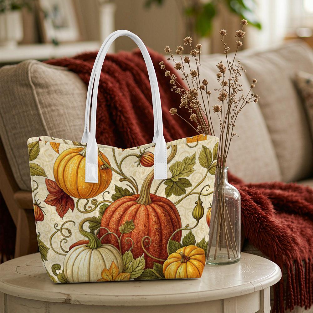 Fall Pumpkin Print Tote Bag Casual Large Capacity Shoulder Handbag for Daily Use