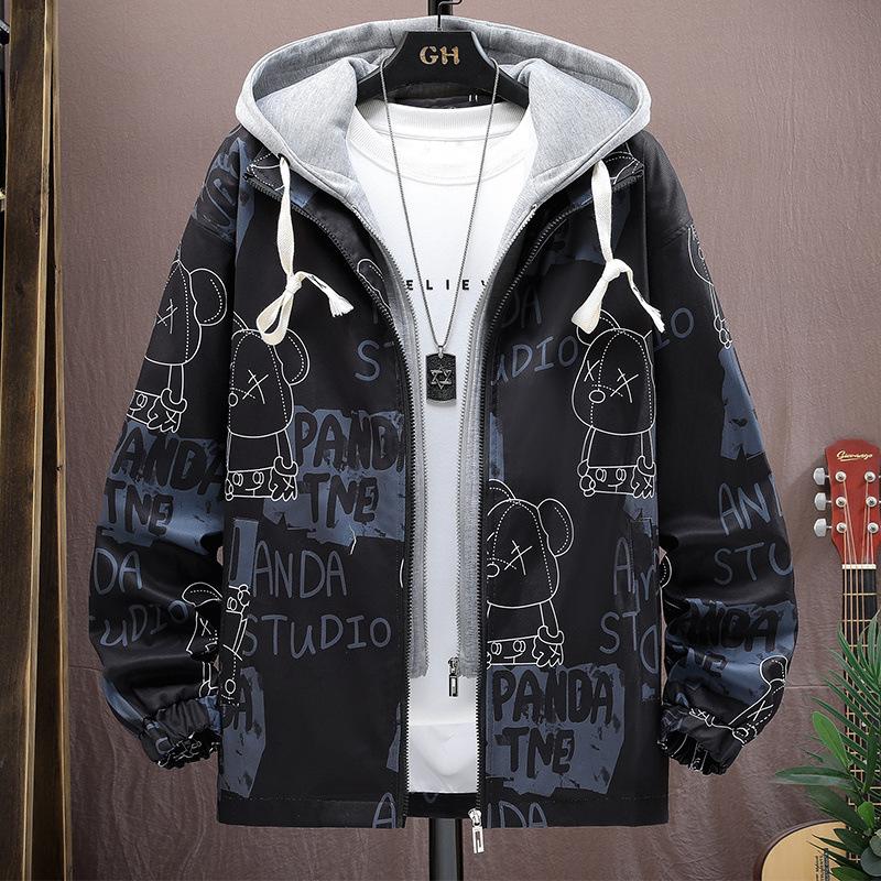 Spring and Autumn Casual Contrast Hooded Jacket Teen Trend Fake Two-piece Baseball Uniform