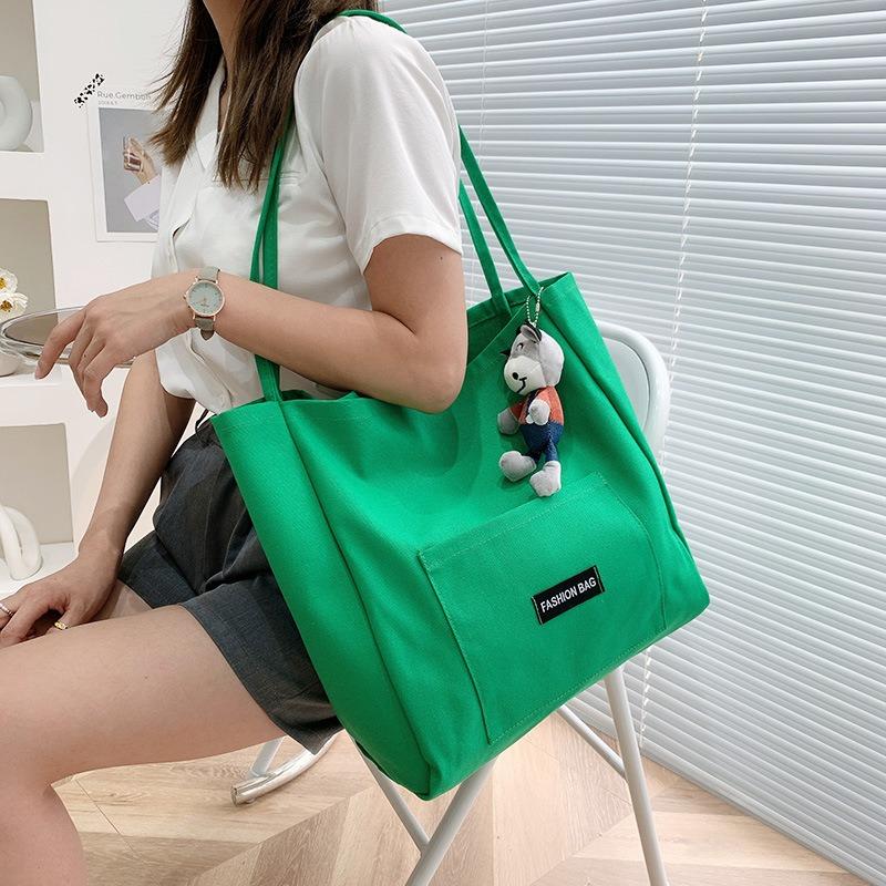 Candy Color Korean Version Canvas Bag Women's Casual Versatile Simple Largecapacity Tote Bag Single Shoulder Ins Style Student Bag
