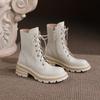 Women's Boots Autumn 2024 New British Style Genuine Leather Women's Ankle Boots Thick-soled Lace-up Shoes Women Platform Boots