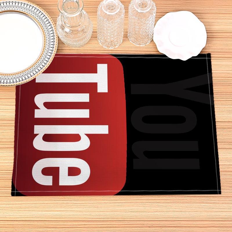 

App Logo Youtube Instagram Facebook Print Linen Dining Table Mats Alphabet Kitchen Placemat 30X45cm Coasters Pads Bowl Cup Mat 4pcs-30x45cm