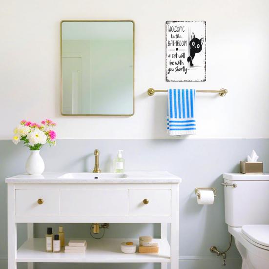 Vintage Katze Badezimmerschild Willkommen im Badezimmer Eine Katze wird gleich bei Ihnen sein Lustiges Katze Metallschild für Toilette Badezimmer Wanddeko