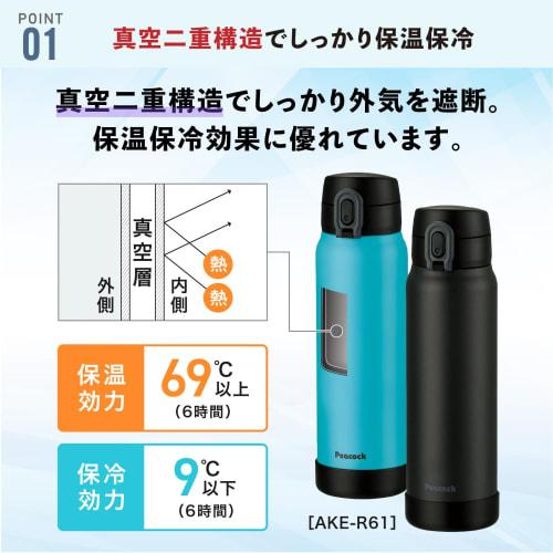 The-peacock Thermos Industry (The-peacock) [Sports Drink Compatible] Peacock Water Bottle, 600ml, One-Touch Insulation, Hot & Cold Insulation, Large C