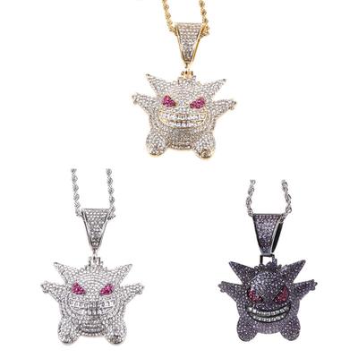 Ювелирные изделия Мужчины Рок Панк Ледяной Блеск CZ Бриллиантовая маска Генгар Вампир Бык Кулон Ожерелье