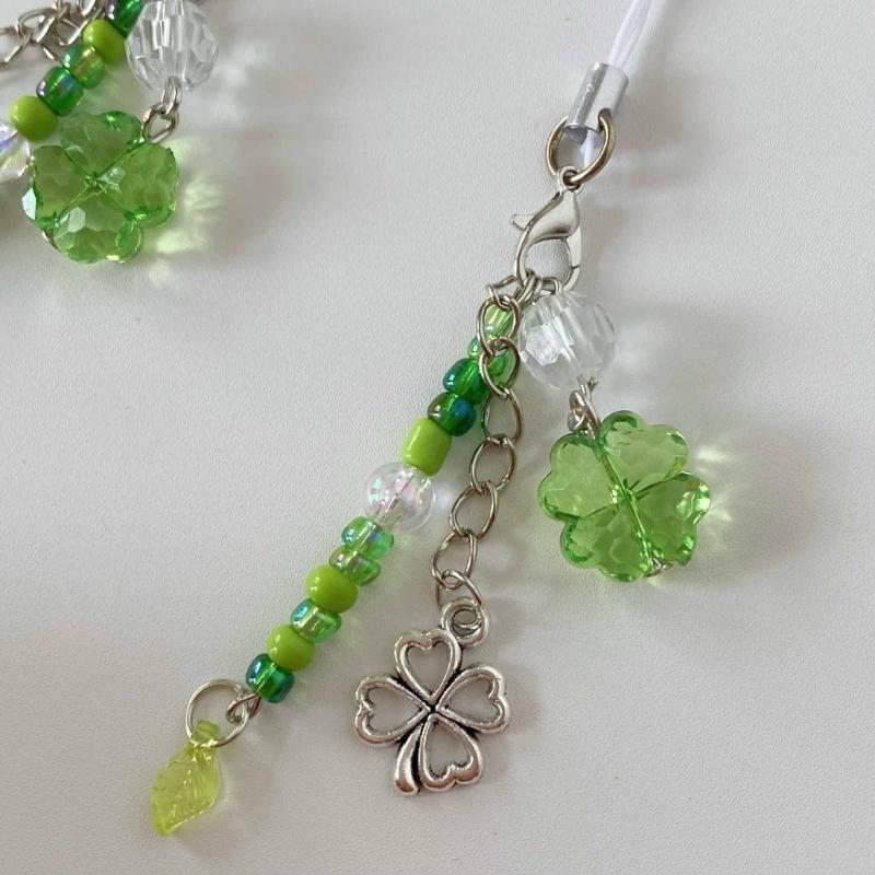 Sweet Grass Leaf Bead Charm Pendant Chain Phone Strap Pocket Keychain Strap Hangings Decoration for Key Bag Purse