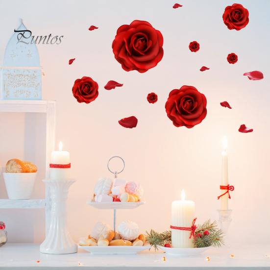 Easy Peel And Stick Wallpaper Romantic 3D Rose Flower Wall Stickers, Waterproof PVC Decal, Large Red Mural Art Decor, Decals for Home Living