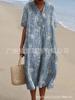 New Loose Casual Comfortable V-neck Digital Printing Pleated Large Version Dress