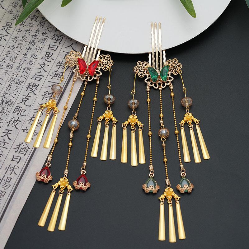 Chinese Style Enamel Butterfly Tassel Hairpin Women'S Hanfu Ancient Style Side Clip Hair Accessory