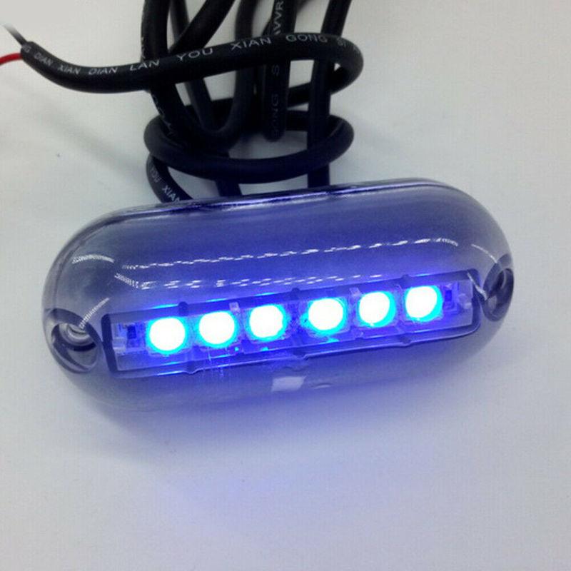 12V 6 LED Underwater Night Fishing Light Boat Water Landscape Lighting Submersible Lamp for Marine Boat blue light