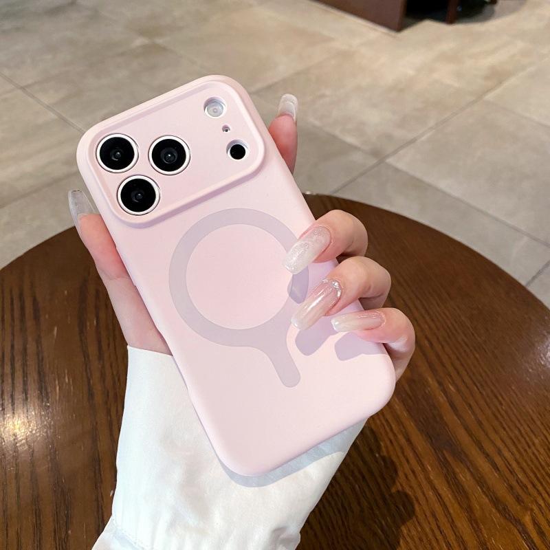 Applicable to iPhone17ProMax liquid silicone contrasting color one-piece magnetic mobile phone case Apple 16 solid color sense