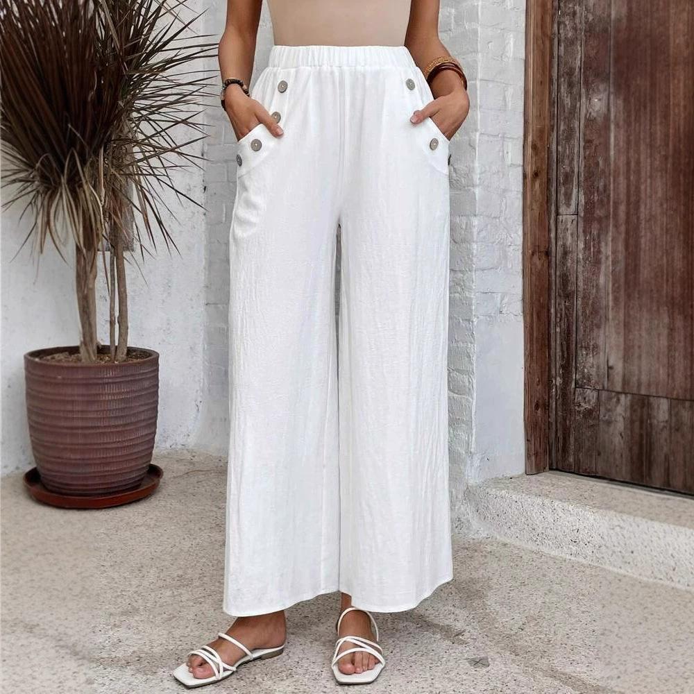 GMXIA Women's Fashion Casual Solid Color Print High Waist Pants & Capris