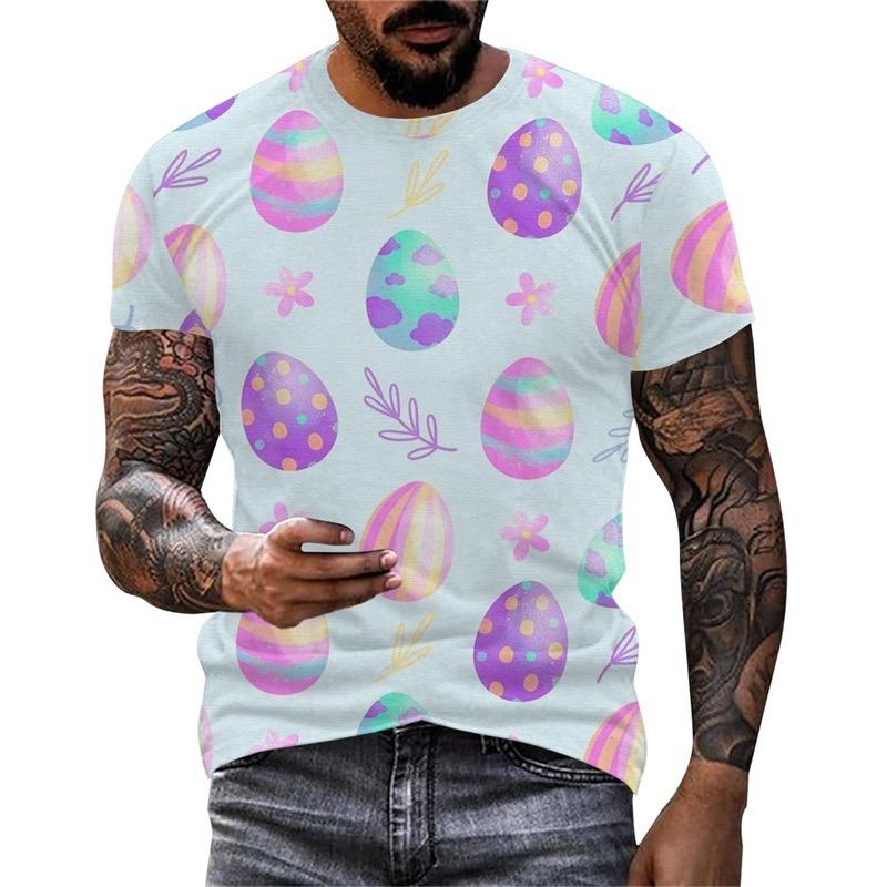 Full Print Easter T Shirt For Men New In Short Sleeve Easter Bunny Egg Pattern
