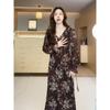 [Twilight Rose] Floral Dress Women's Autumn and Winter Port Style Retro Lotus Leaf Temperament Skinny Long Dress