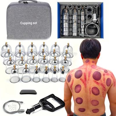 24 Stück Schröpf-Entspannungs-Set, Vakuumschröpfen in verschiedenen Größen mit Handpumpe und detailliertem Schröpf-Handbuch, Massage-Schröpfset für die Massage