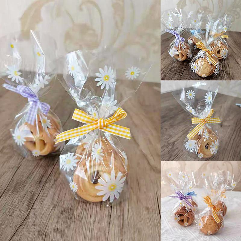 50/100Pcs Daisy Flower Candy Bags Transparent Cookie Biscuit Baking Packaging Bag Wedding Birthday Party Gifts Wrapping Supplies