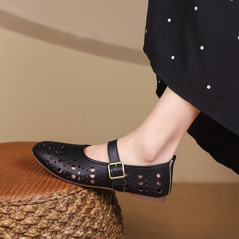Fashion Summer Breathable Ballet Shoes Fashion Solid Colour Non-slip Hollow Out Flat Bottom Casual Slip On Loafers Sapatos Feminino