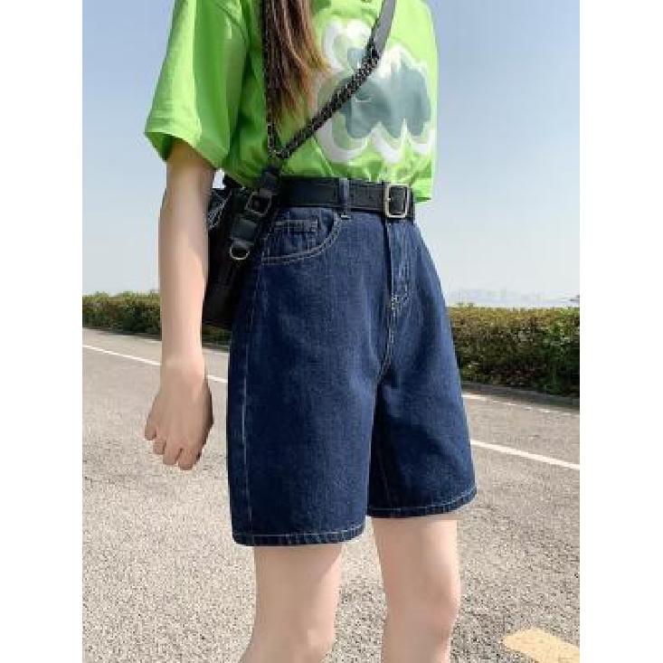 

Retro Blue Denim Shorts for Women, Summer 2026, Lightweight, Straight-Leg, Loose, High-Waisted, Slimming, Versatile Mid-Length Pants XS темно-синий