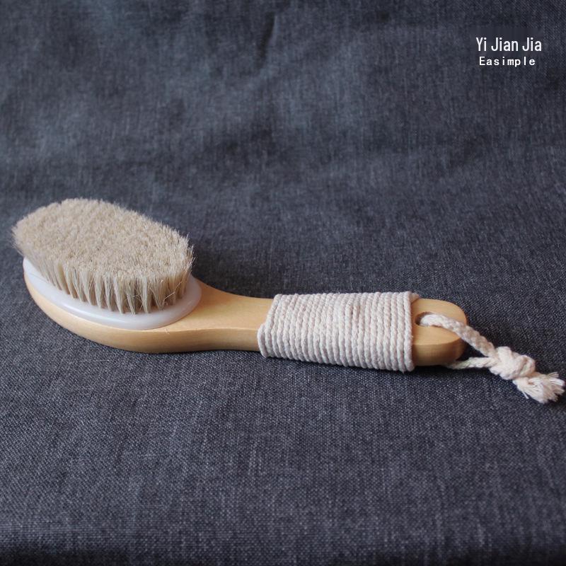 Solid Wood Soft Bristle Back Scrubber Bath Brush for Dry Body Brushing.