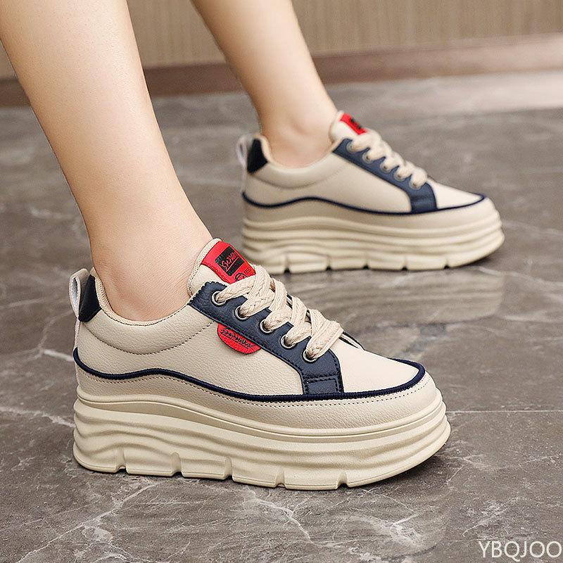 New Autumn High Rise Thick Sole Color Blocked Women's Shoes Fashionable Wear-resistant Versatile Breathable Board Shoes