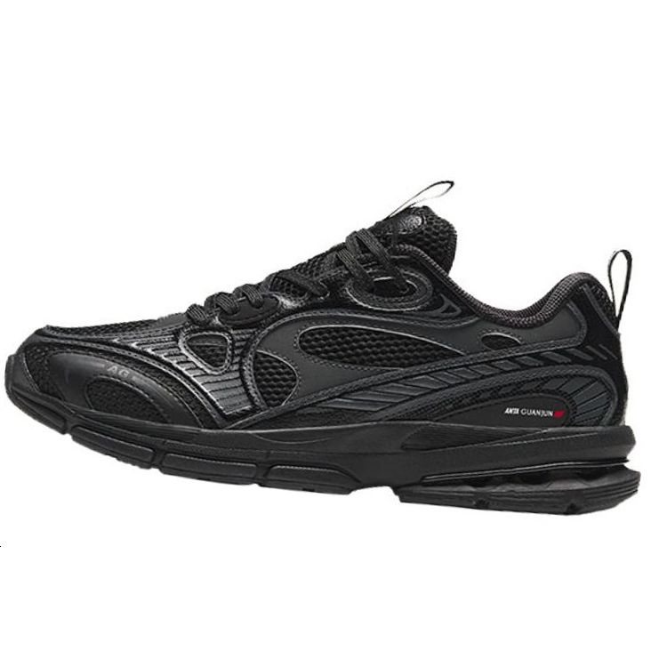 Anta Round Toe Lace-Up Casual Shock Absorbing Wear-Resistant Low-Top Running Shoes Men Sneaker Black Gray 912345568A-1