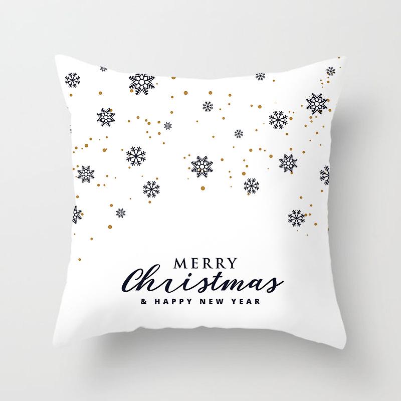 Happy New Year Christmas Elk Snowflake Printing Cushion Cover for Home Living Room Sofa Decoration Square Pillow Cover