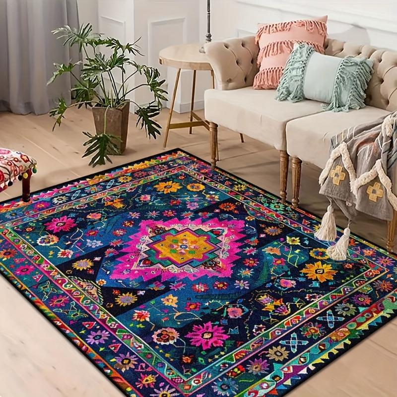 Luxurious Colorful Bohemian Persian-Inspired Mat Stain Resistant Machine Washable Polyester Mat Indoor Outdoor Large Area Mat