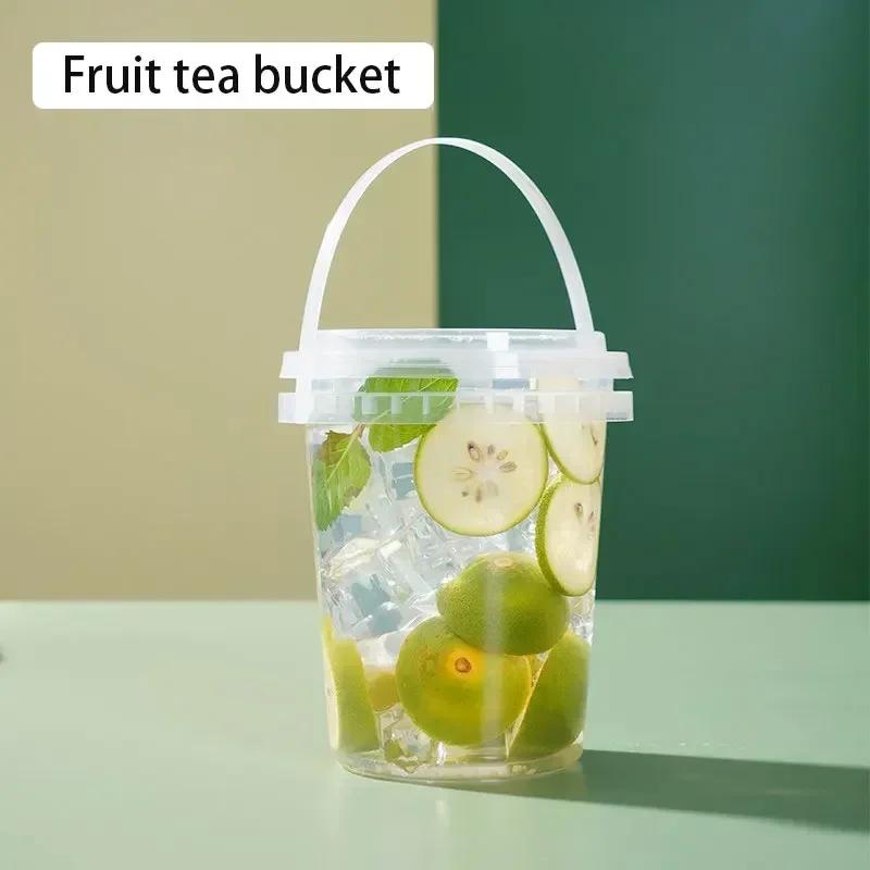 Disposable Portable Fruit Tea Bucket 1000ml Large Capacity Milk Tea Ice Powder Cup Commercial Beverage cups with Straw 10pcs