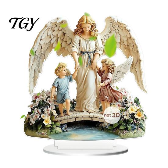 Catholic Religious Statue Virgin And Angel Ornament, 2D Acrylic Ornament with Christian Home Base, Table Centerpiece, Gift for Women