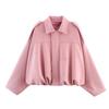 Giacca da Donna Verde Oliva Oversize effetto Suede con Revers e Maniche a Palloncino