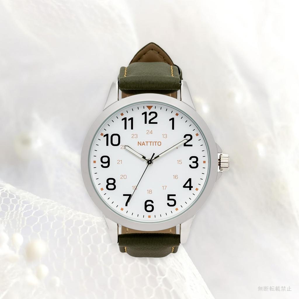 Fieldwork Analog Watch with Leather Color Women's Strap, Easy-to-Read Stitching, 24-Hour Display, Men's-Like Khaki, ST298-3