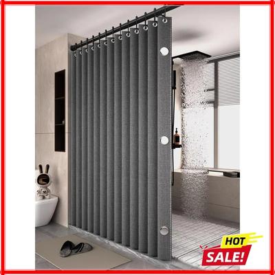 Bathroom Folding Linen Shower Curtain with Magnets Waterproof Suitable for Walk-in Shower Does Not Include Telescopic Rod
